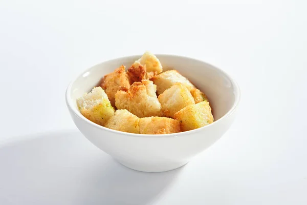 Delicious crunchy white bread croutons — Stock Photo, Image