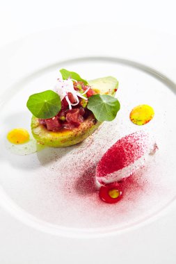 Avokado Servis Edilen Çiğ Balıktan Ton Balığı Tartar