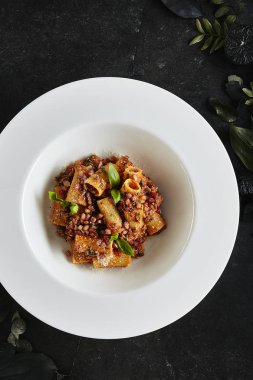 Ev Yapımı Rigatoni wi Nefis Hizmet Beyaz Restoran Tabağı