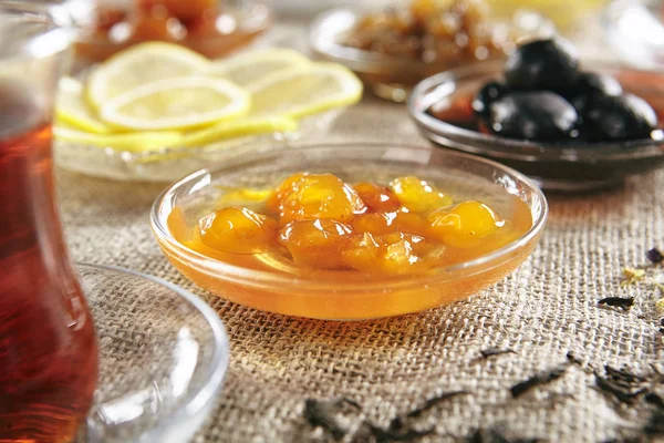 Macro foto van zelfgemaakte jam, marmelade of confiture op wazig B — Stockfoto