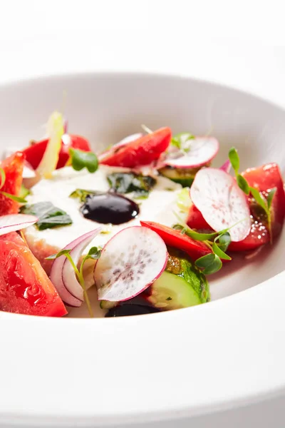 Salade van verse groenten en ricotta kaas met kruiden — Stockfoto