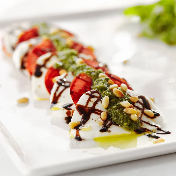 Gourmet Restaurante Deliciosa Comida Para Jantar Close Salada Caprese Salada — Fotografia de Stock