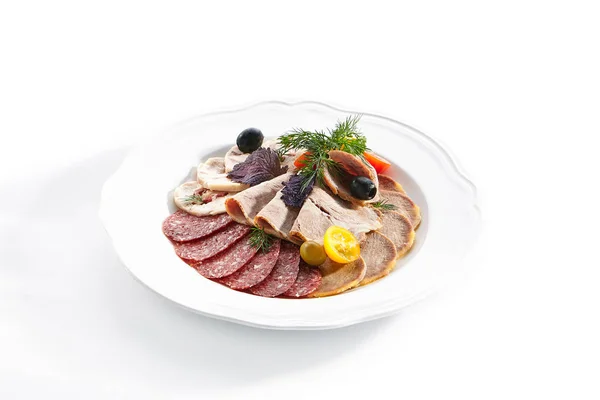 Cold Cuts with Sliced Salami, Beef Tongue, Boiled Pork and Chick — Stock Photo, Image