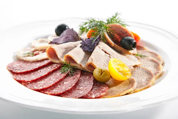 Cold Cuts with Sliced Salami, Beef Tongue, Boiled Pork and Chick — Stock Photo, Image