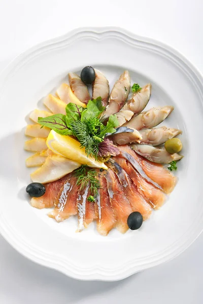 Raw Assorted Fish Delicacies or Sashimi Isolated — Stock Photo, Image