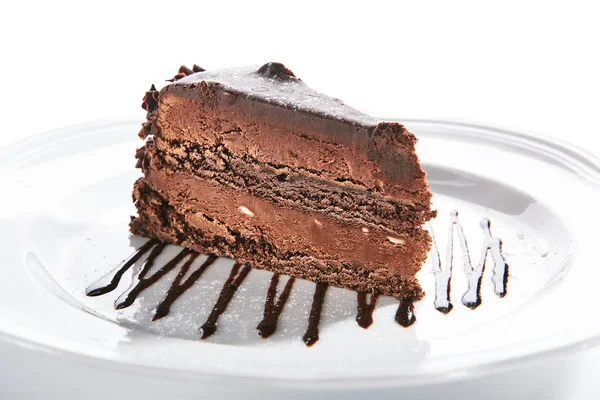 Шоколадний торт, трикутний шматочок коричневого бісквіта або Захер — стокове фото
