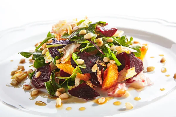 Salad with Beetroot, Cream Cheese, Orange and Pine Nuts — Stock Photo, Image