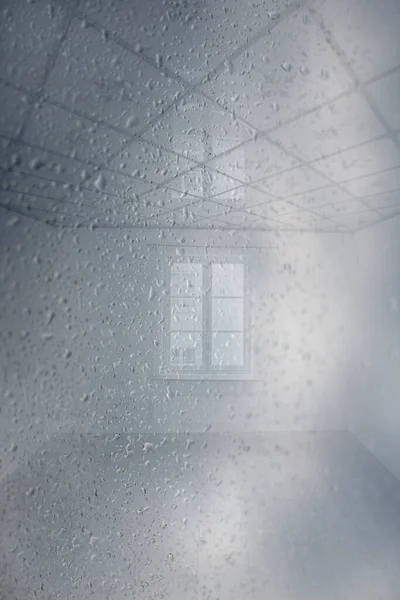 Empty Old Fashioned Room Window Seen Window Raindrops — Stock Photo, Image