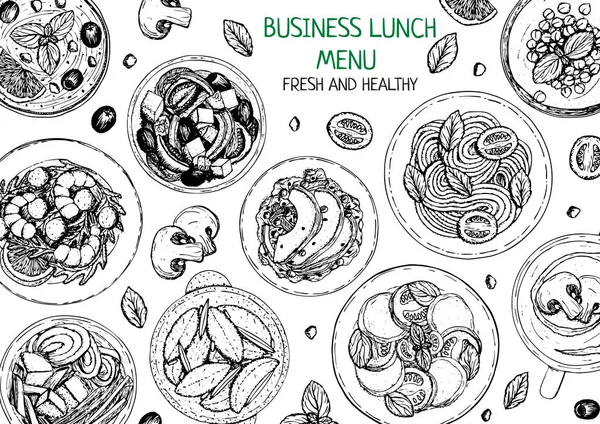 Sztandar lunchu i kolacji składniki z góry widok — Wektor stockowy
