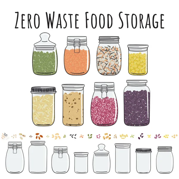 Skladování nulových odpadů ve sklenicích pro volně ložené výrobky — Stockový vektor