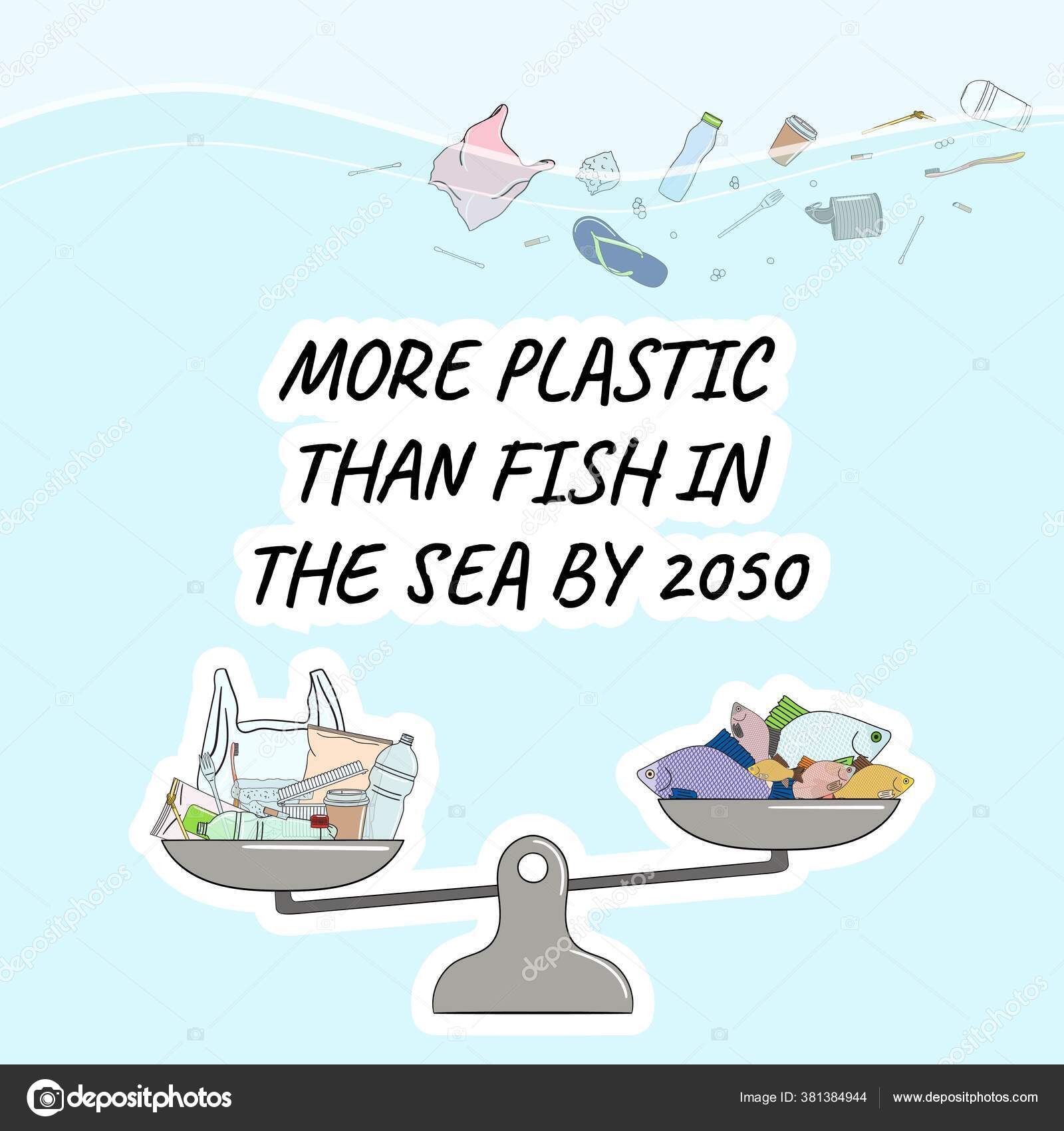 More Plastic Fish Sea 2050 Balance Scale Marine Ocean Plastic Stock