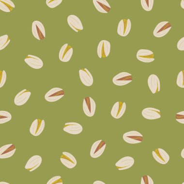 Kusursuz renkli şam fıstığı deseni. Mutfak, yemek baskısı. Tekstil tasarımı. Organik yiyecekler. El çizimi çizgi film vektör illüstrasyonu