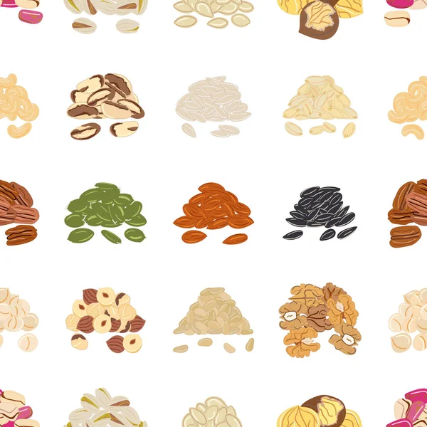 Seamless Pattern Nuts Seeds Kitchen Cooking Print Cashews Almonds Pistachios — Stock Vector