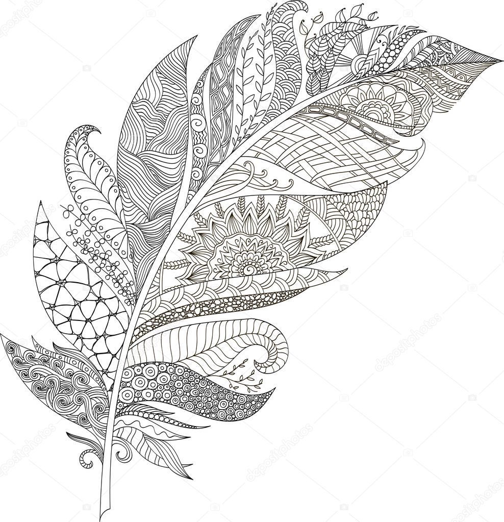 Zentangle Feather Coloring Page