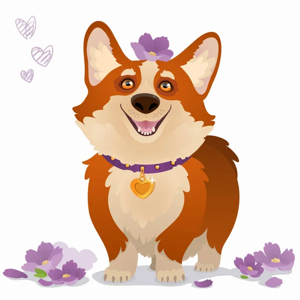 Perro alegre con flores — Vector de stock