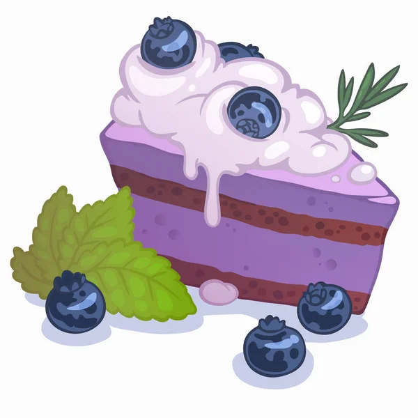 美味的蛋糕与蓝莓和薄荷叶 — 图库矢量图片