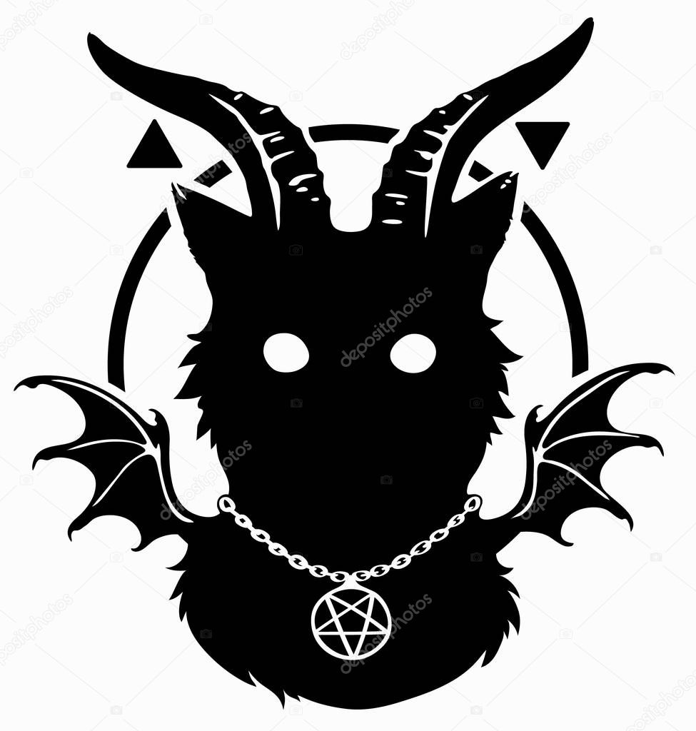 mystical cat with horns and wings