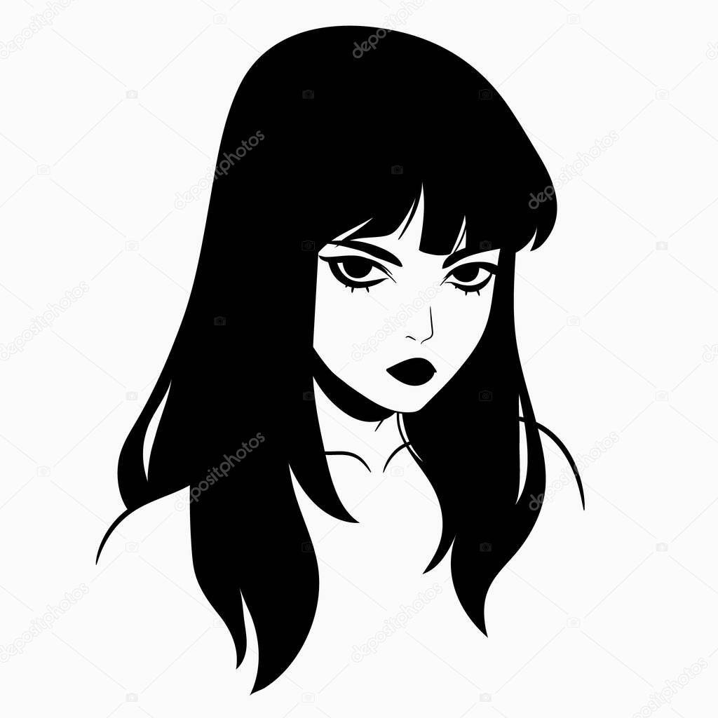 Portrait of a cute girl. The picture is only a contour, without painting