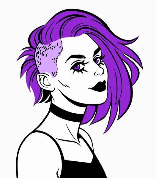 Menina Punk Bonito Com Corte Cabelo Mohawk — Vetor de Stock