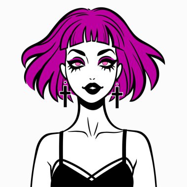 Gotik bir şekilde gülümseyen tatlı kız.