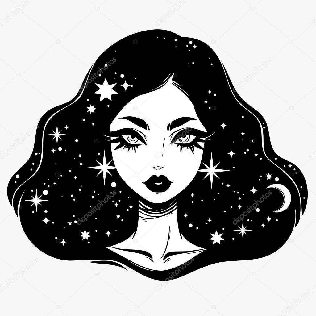 Portrait of a fairy girl with space hair