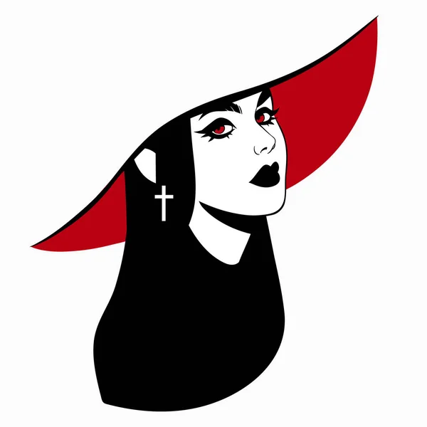 Hermosa Chica Vampiro Elegante Sombrero — Vector de stock