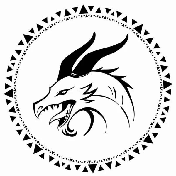 Dessin Simple Tête Dragon Réalisé Uniquement Avec Contour Sans Remplissage — Image vectorielle