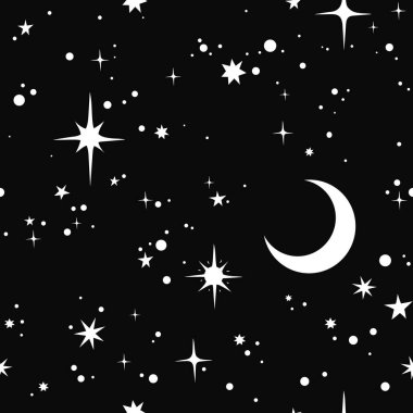 Hilal ay ve yıldızlı gökyüzünün kusursuz görüntüsü.