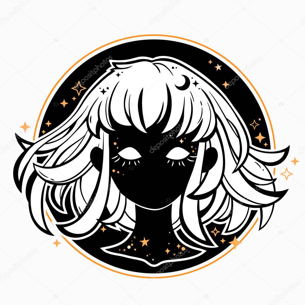 Mystical girl face with glowing eyes