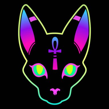 Gökkuşağı renginde kutsal bir Mısırlı kedinin kafası.