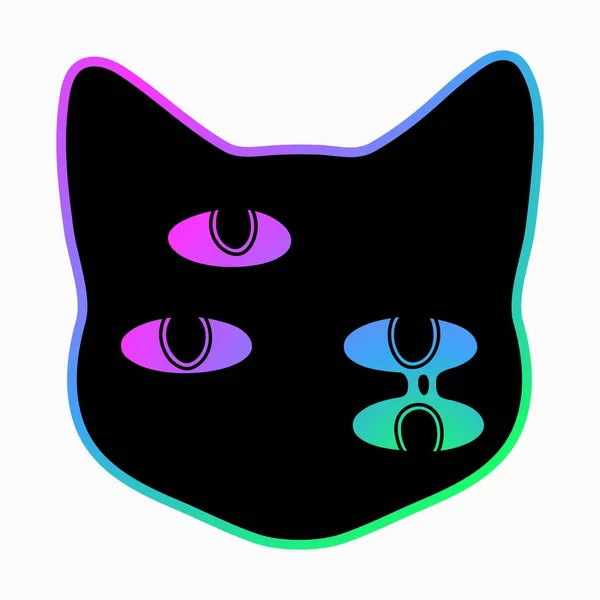 Black Cat Head Magic Colorful Eyes — Stock Vector