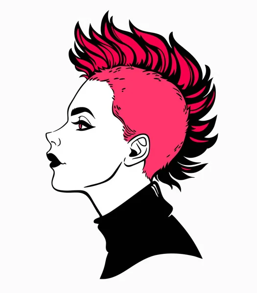 Gadis Punk Lucu Dengan Potongan Rambut Mohawk - Stok Vektor