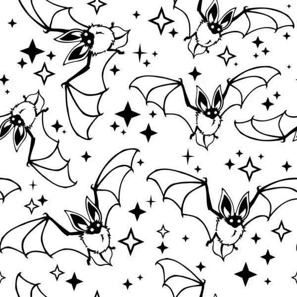 Padrão Sem Costura Morcegos Estrelas —  Vetores de Stock