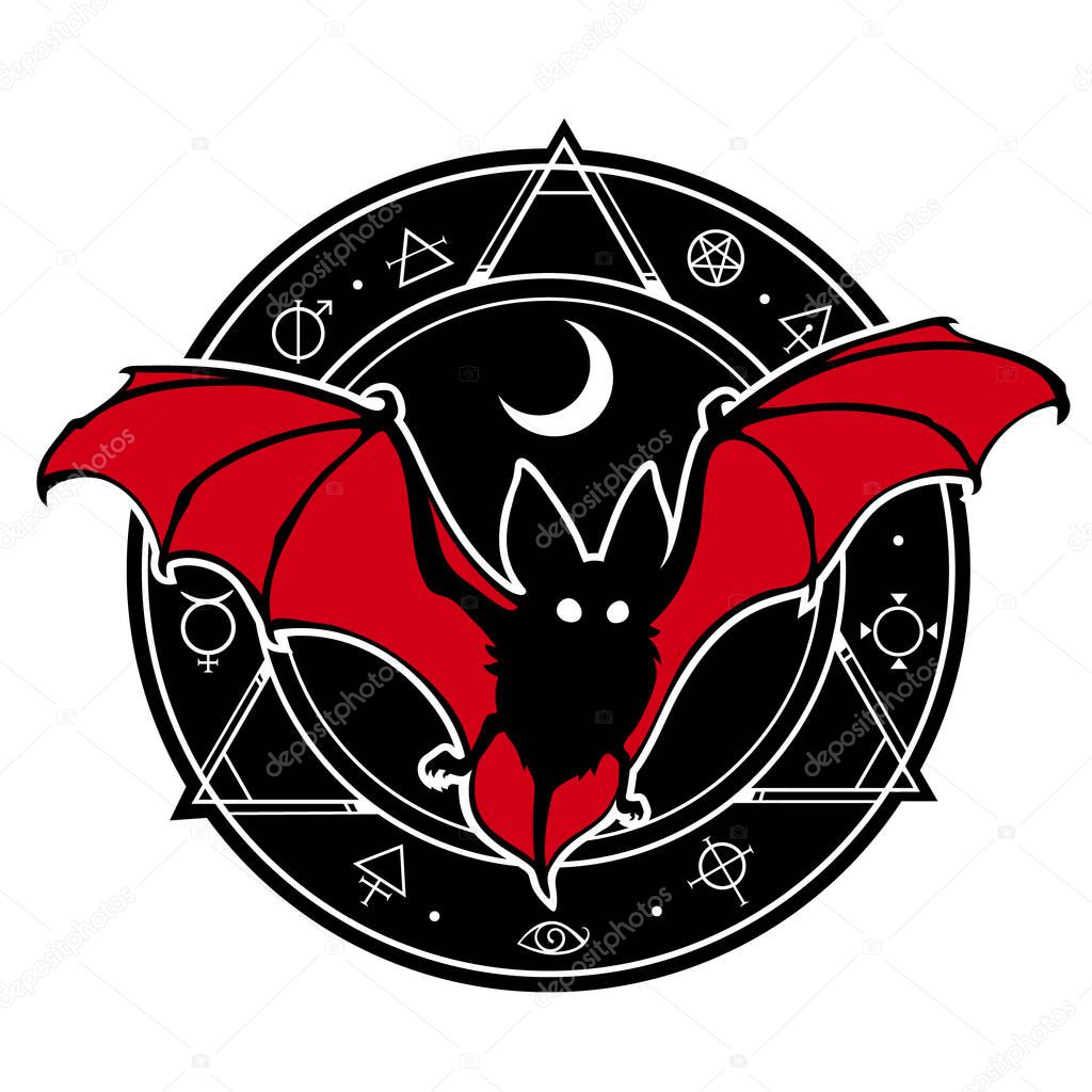 bat in composition with alchemical magic seal