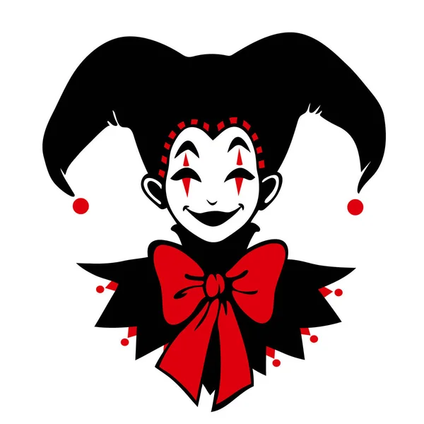 Grappige Joker Gezicht Rode Zwarte Kleuren — Stockvector