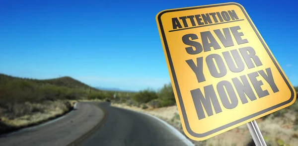 Sparen Sie Ihr Geld Straßenschild Auf Einem Himmel Hintergrund Und — Stockfoto