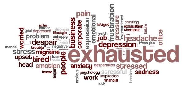 Exhausted Word Cloud White Background Rendering — Stock Photo, Image