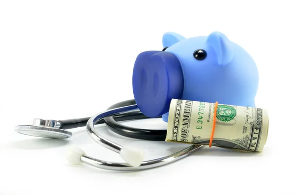 Stethoscope Piggy Bank Showing Medical Financial Concept — Stock Photo, Image