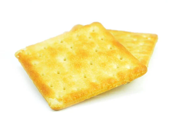 Biscotto Cracker Fresco Isolato Macro Sfondo Bianco — Foto Stock