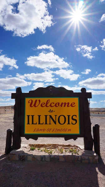 Bienvenue Panneau Signalisation Illinois Avec Ciel Bleu — Photo