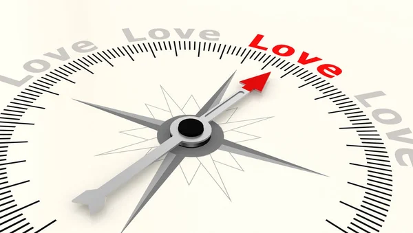 Compass Arrow Pointing Word Love Rendering — Stock Photo, Image