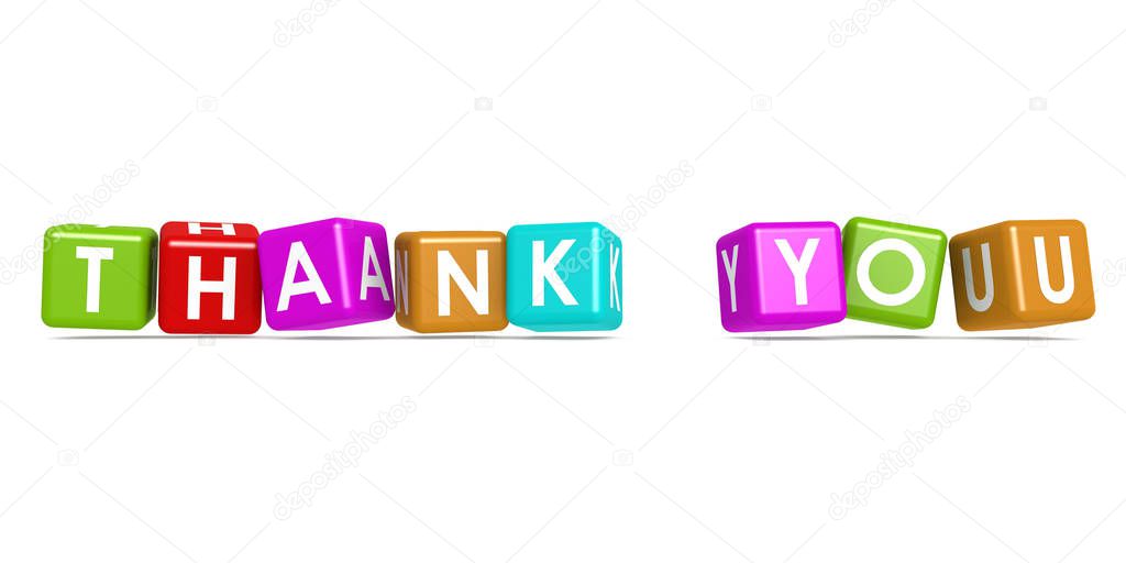 Colorful cube with thank you word, 3D rendering