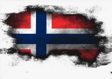 Beyaz arka planda, 3d render fırça ile boyalı Norveç bayrağı