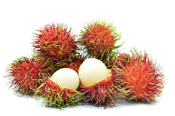 Rambutan Maduro Isolado Fundo Branco — Fotografia de Stock