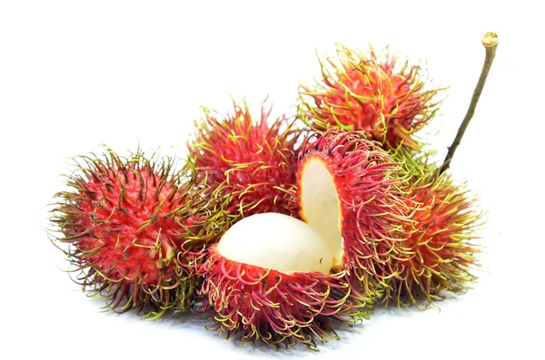 Rambutan Maduro Isolado Fundo Branco — Fotografia de Stock