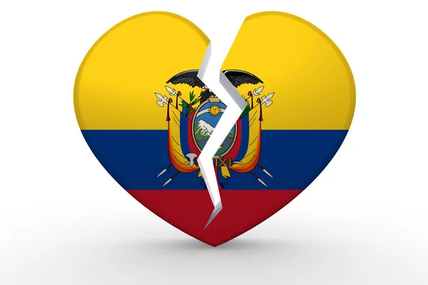 Broken White Heart Shape Ecuador Flag Rendering — Stock Photo, Image