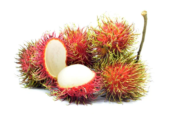 Rambutan Maduro Isolado Fundo Branco — Fotografia de Stock