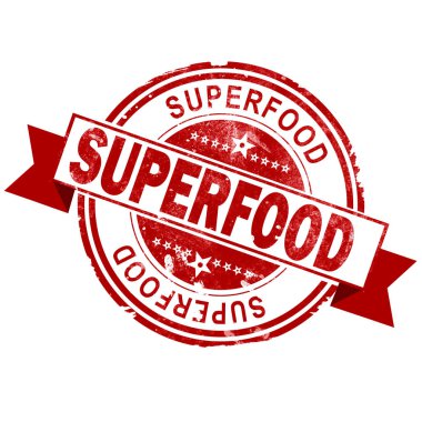 Beyaz arka planlı, 3d render superfood kırmızı vintage damgası