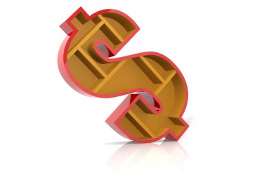 , 3d render izole kırmızı dolar işareti kabuk