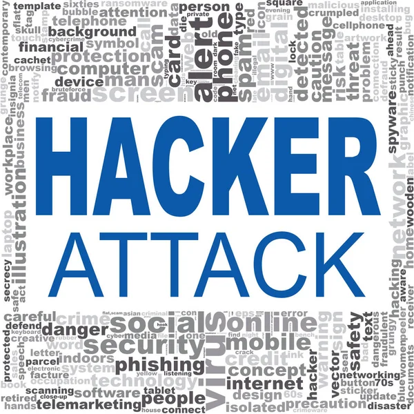 Hacker Ataque Nube Palabras Ilustración Creativa Tipografía Letras Palabras Idea —  Fotos de Stock